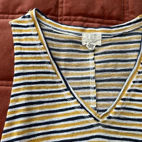 Project Social T Striped Tank Top Yellow Gray Blue V-Neck Sleeveless Size S - Picture 3 of 6